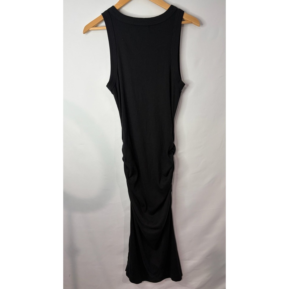 Michael Stars Womens Black Ribbed Ruched Side Slit Midi Tank Dress Sz M Bodycon - Picture 5 of 8